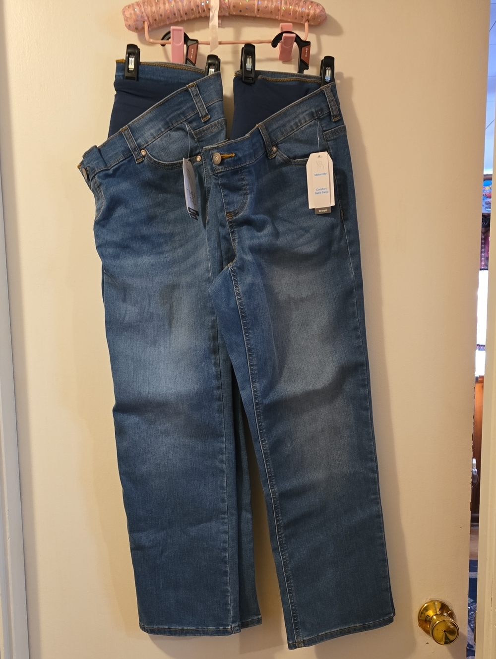 Time and Tru Women's Straight Leg Jeans Maternity Blue